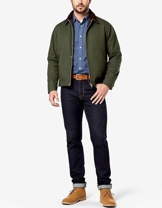 С чем носить темно-зеленую куртку харрингтон