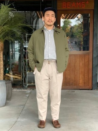 С чем носить темно-зеленую куртку харрингтон