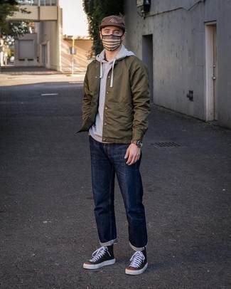 С чем носить темно-зеленые высокие кеды мужчине