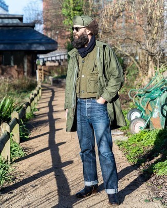 С чем носить темно-зеленый кожаный ремень мужчине