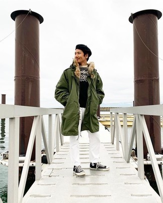 С чем носить темно-зеленую легкую куртку мужчине