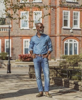 С чем носить темно-зеленые лоферы мужчине