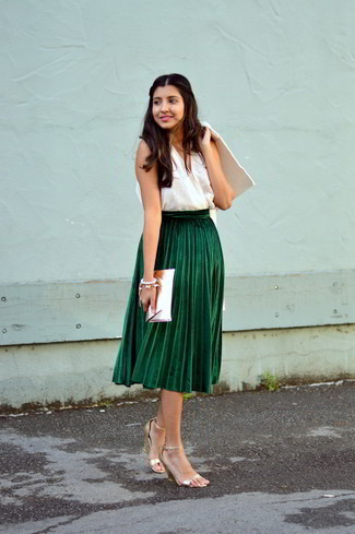 Какое пальто носить с темно-зеленой юбкой-миди