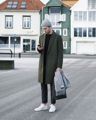 С чем носить темно-зеленое длинное пальто