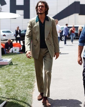 С чем носить темно-зеленую футболку-поло мужчине