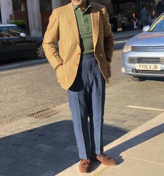 С чем носить темно-зеленый свитер с воротником поло мужчине