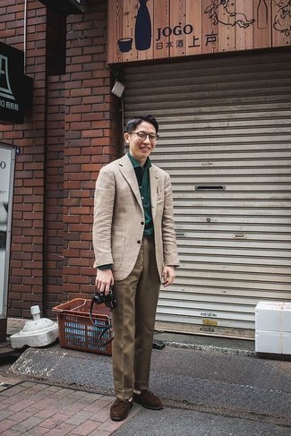 С чем носить темно-зеленый свитер с воротником поло мужчине