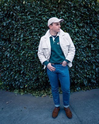 С чем носить темно-зеленый свитер с воротником поло мужчине