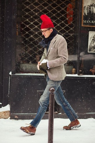 С чем носить темно-зеленые шерстяные перчатки мужчине