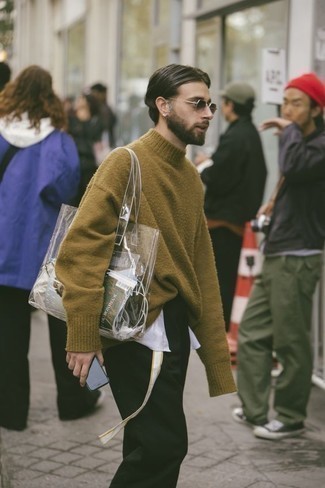 С чем носить темно-зеленую шерстяную водолазку мужчине