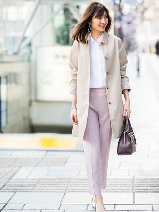 С чем носить темно-пурпурную кожаную большую сумку