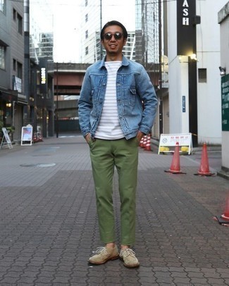 Как носить джинсовую куртку с туфлями дерби