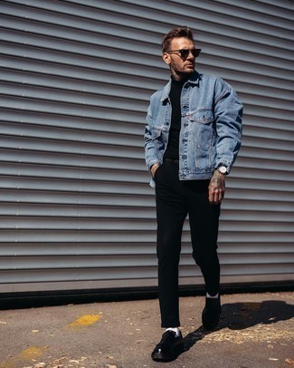 Как носить джинсовую куртку с лоферами мужчине
