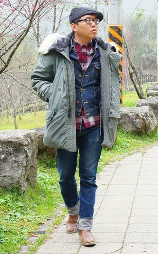 Как носить джинсовую куртку с паркой мужчине