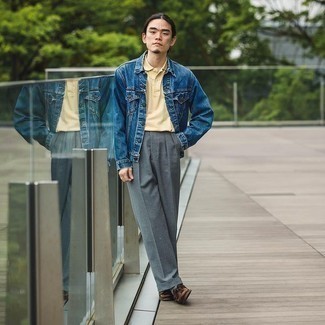 Как носить джинсовую куртку с футболкой-поло мужчине