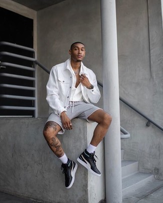 Как носить джинсовую куртку с шортами мужчине