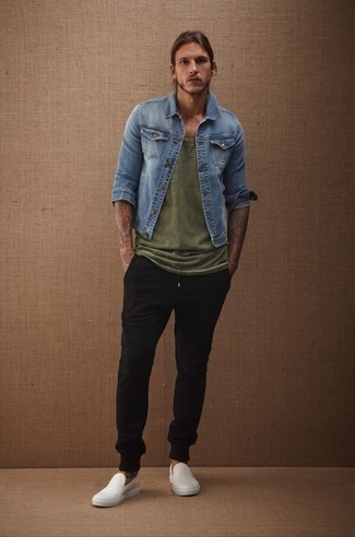 Как носить джинсовую куртку с слипонами мужчине