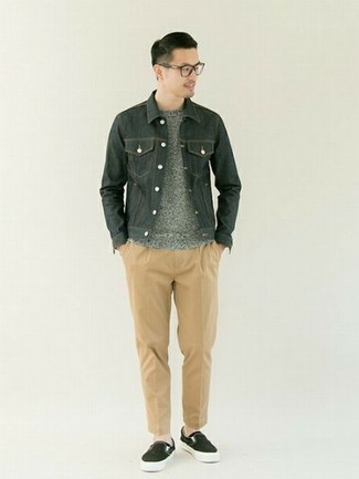 Как носить джинсовую куртку с слипонами мужчине