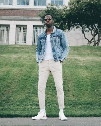 Как носить джинсовую куртку с майкой мужчине