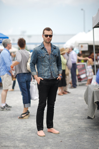 Как носить джинсовую куртку с майкой мужчине