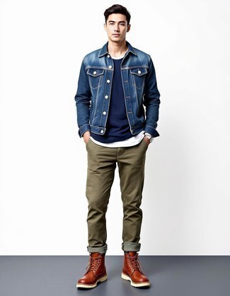 Как носить джинсовую куртку с рабочими ботинками мужчине