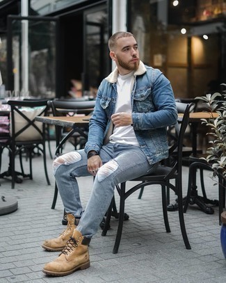 С чем носить джинсовую короткую дубленку мужчине