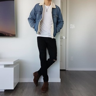 С чем носить джинсовую короткую дубленку мужчине