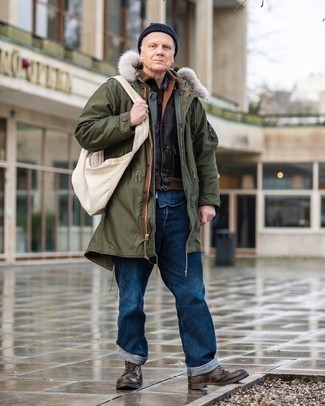 Как носить джинсовую рубашку с паркой мужчине