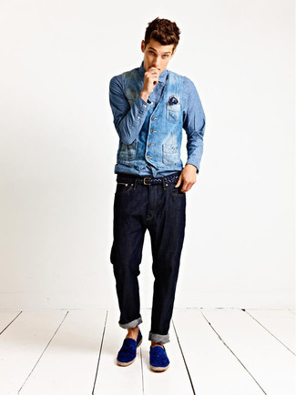 Какие джинсы носить с джинсовым жилетом