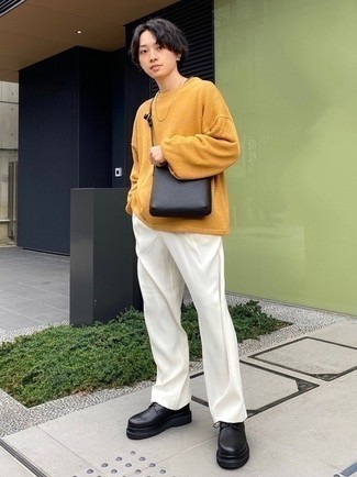 Как носить туфли дерби с свитером с круглым вырезом