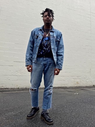 Как носить туфли дерби с джинсовой курткой