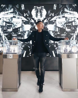 Как носить двубортный пиджак с ботинками челси мужчине