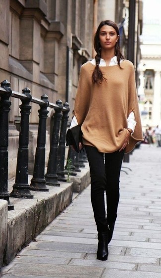 Как носить классическую рубашку с пончо