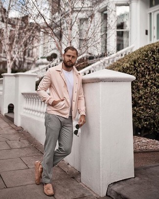 Как носить мокасины с курткой-рубашкой мужчине