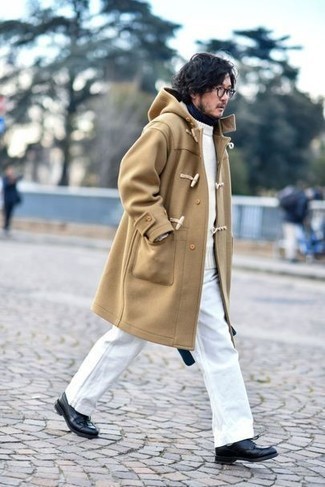 Как носить дафлкот с свитером с круглым вырезом мужчине