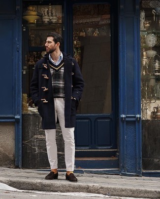 Как носить дафлкот с рубашкой с длинным рукавом мужчине