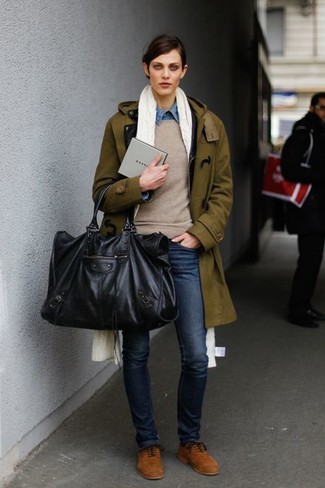 Как носить дафлкота с джинсами скинни