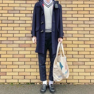 Как носить дафлкот с трикотажным жилетом мужчине