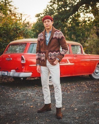 С чем носить кардиган с жаккардовым узором мужчине