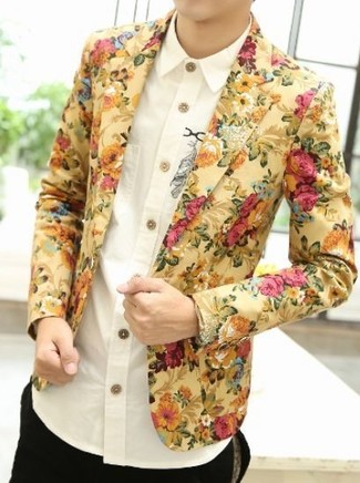 С чем носить куртку с цветочным принтом мужчине