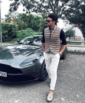 Как носить куртку без рукавов с лоферами мужчине