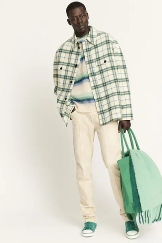 С чем носить зеленую сумку из плотной ткани мужчине