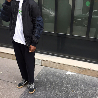 Какие бомберы носить с зеленой футболкой с круглым вырезом мужчине