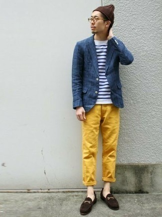 С чем носить зелено-желтые брюки чинос