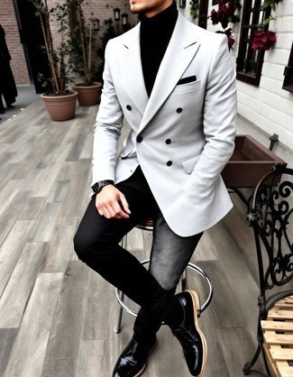 Какие ботинки челси носить с серым пиджаком мужчине