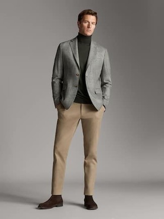 Какие ботинки челси носить с серым пиджаком мужчине