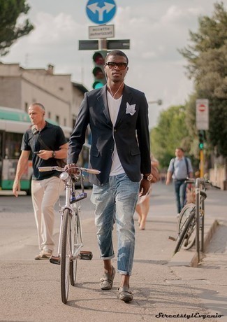 Какие мокасины носить с серым пиджаком мужчине