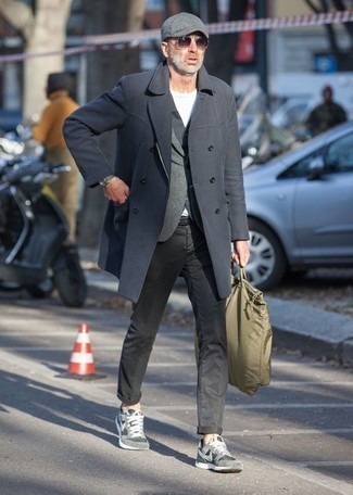 Как носить серый пиджак с серым длинным пальто