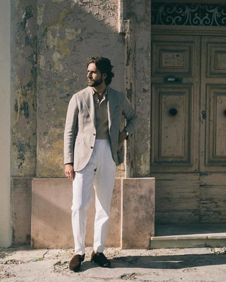 Какие лоферы носить с серым пиджаком мужчине