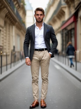 Какие монки носить с серым пиджаком